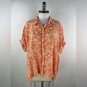 💚 3383. Orange Paisley Oversized Button Front Blouse